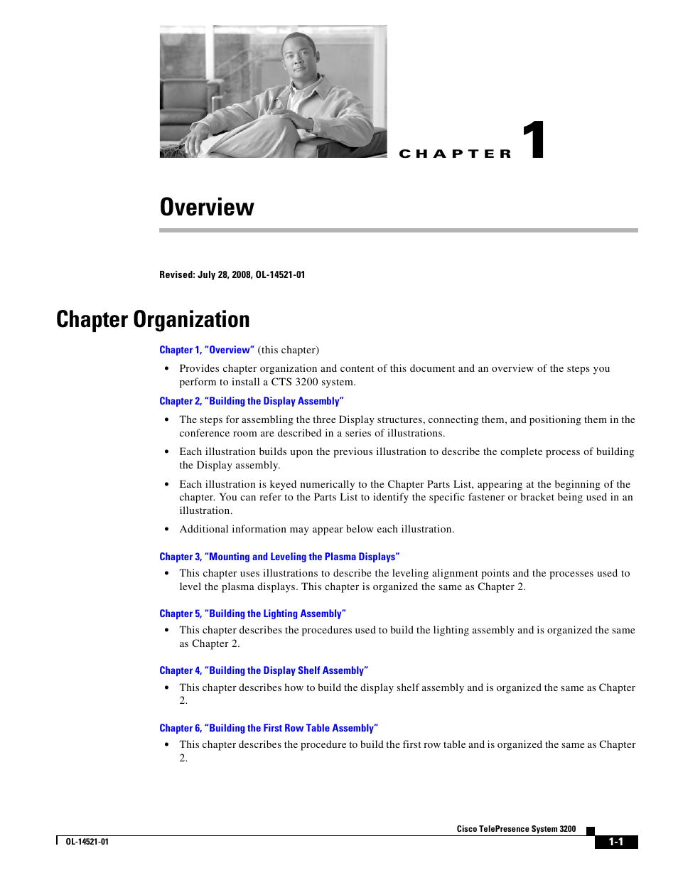 Overview, Chapter organization, C h a p t e r | Cisco 3200 User Manual | Page 11 / 282