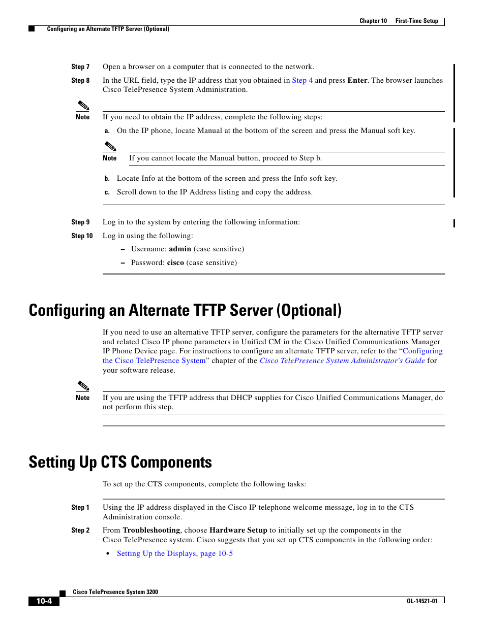 Configuring an alternate tftp server (optional), Setting up cts components | Cisco 3200 User Manual | Page 186 / 282