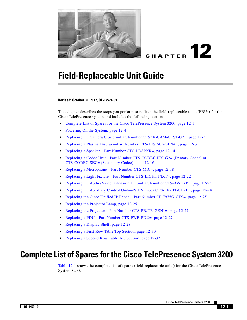 Field-replaceable unit guide, C h a p t e r, Chapter 12, “field-replaceable unit guide | Cisco 3200 User Manual | Page 209 / 282