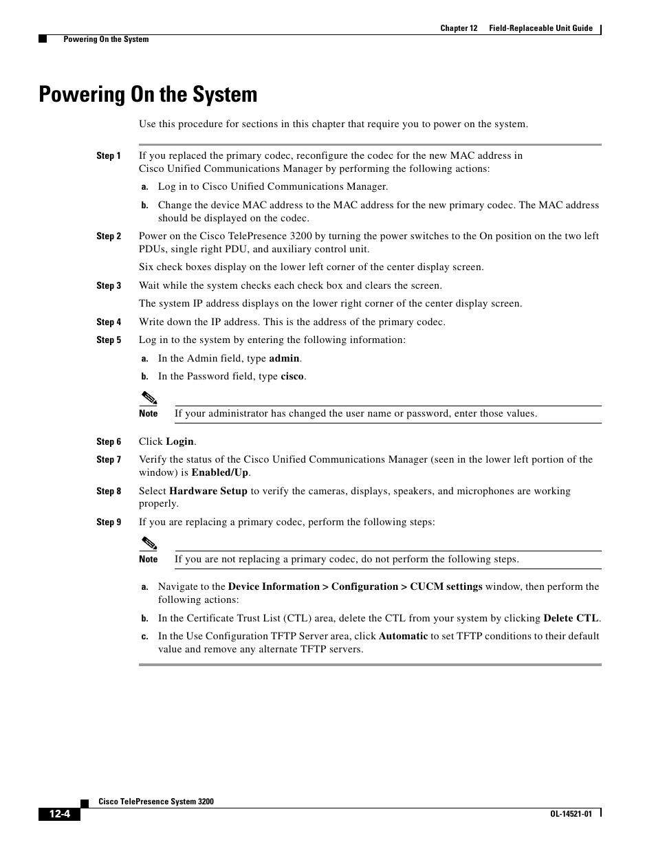 Powering on the system | Cisco 3200 User Manual | Page 212 / 282