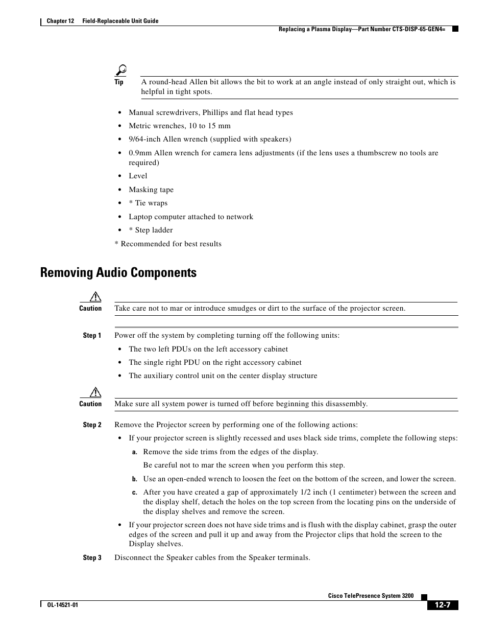 Removing audio components | Cisco 3200 User Manual | Page 215 / 282