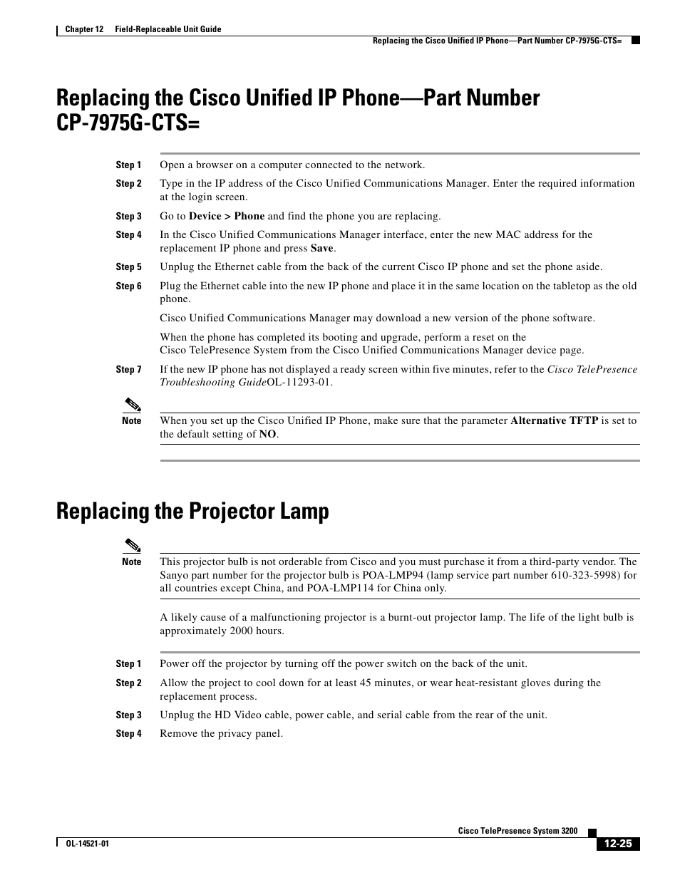 Replacing the projector lamp, Replacing the projector lamp” section on | Cisco 3200 User Manual | Page 233 / 282