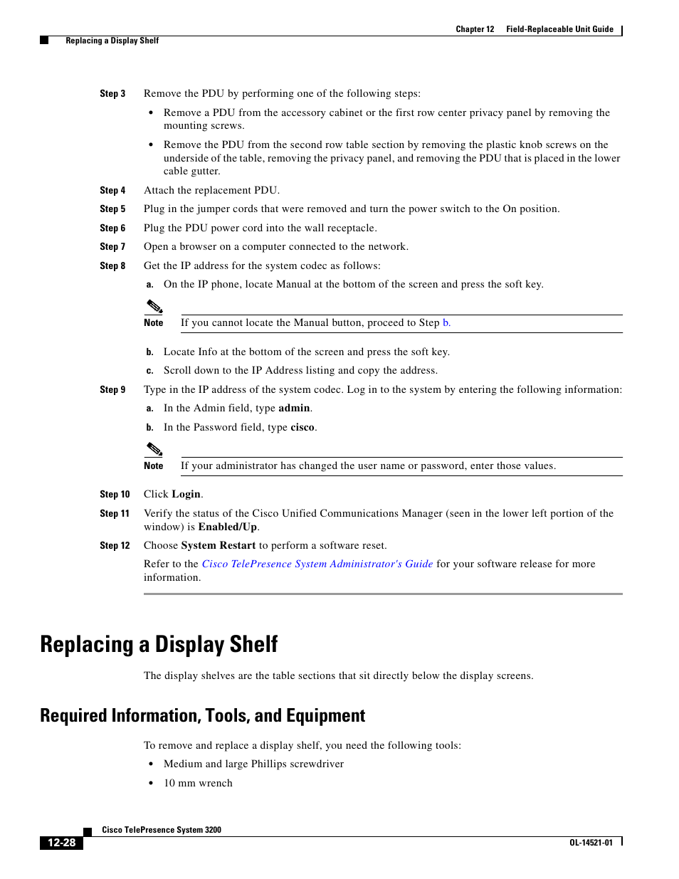 Replacing a display shelf, Required information, tools, and equipment | Cisco 3200 User Manual | Page 236 / 282