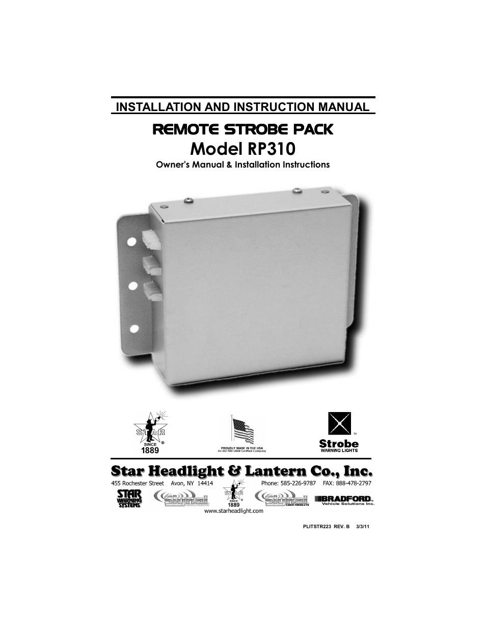 Star Headlight & Lantern STAR-PA RP310Q User Manual | 8 pages