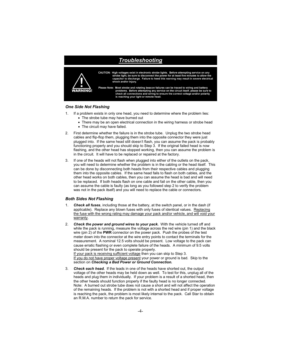 Troubleshooting | Star Headlight & Lantern STAR-PA RP310Q User Manual | Page 6 / 8