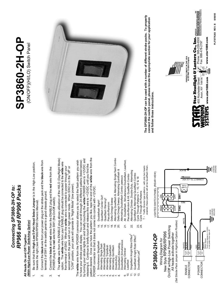 On/off)(hi/lo) switch panel, Wiring diagram for new s tyle | Star Headlight & Lantern RSK244-2 Strobe Kit User Manual | Page 15 / 16