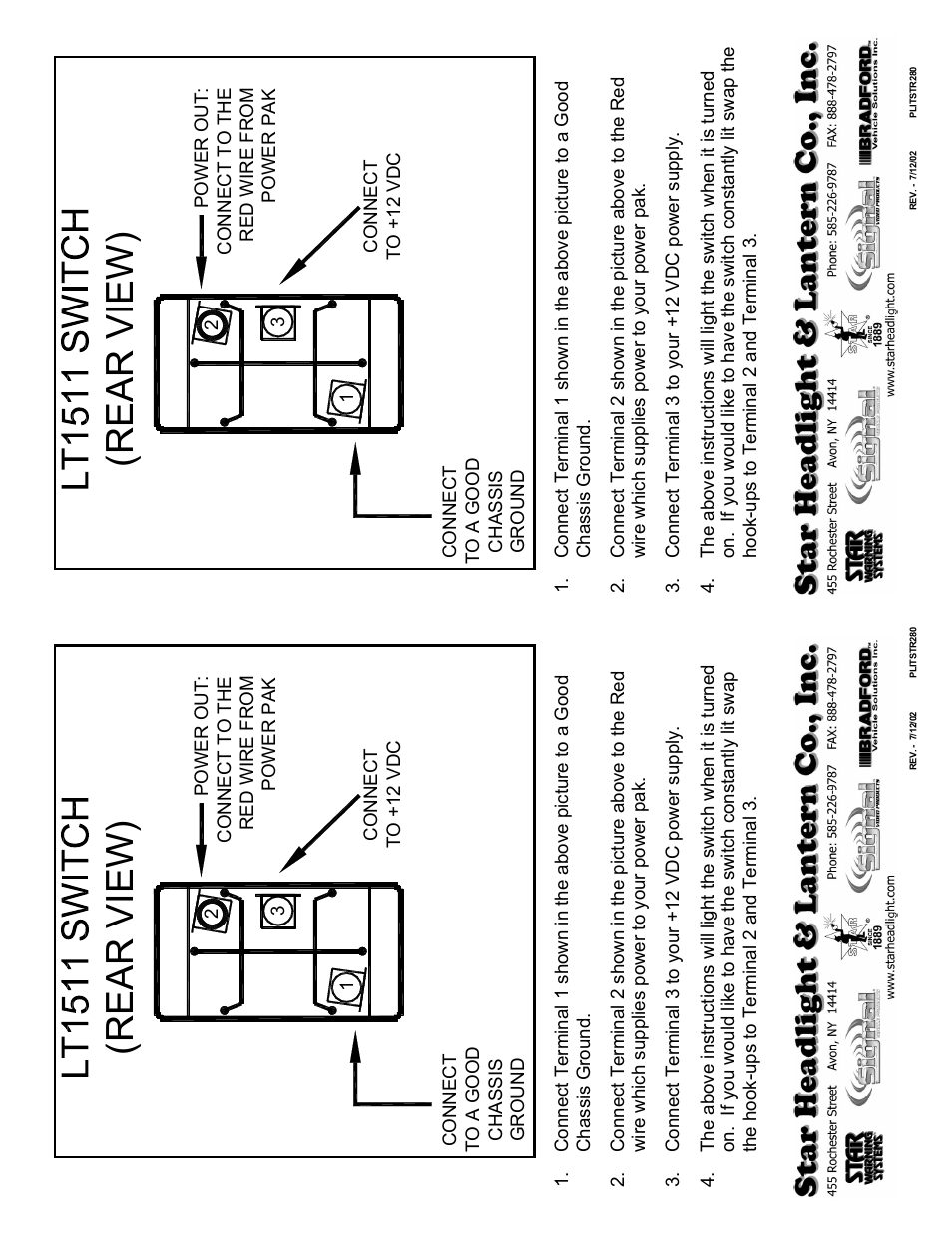 Rear view), Connect to a good chassis ground 1 3, Connect terminal 3 to your +12 vdc power supply | Star Headlight & Lantern OPTIMA RSK102 Grill / Deck User Manual | Page 17 / 17