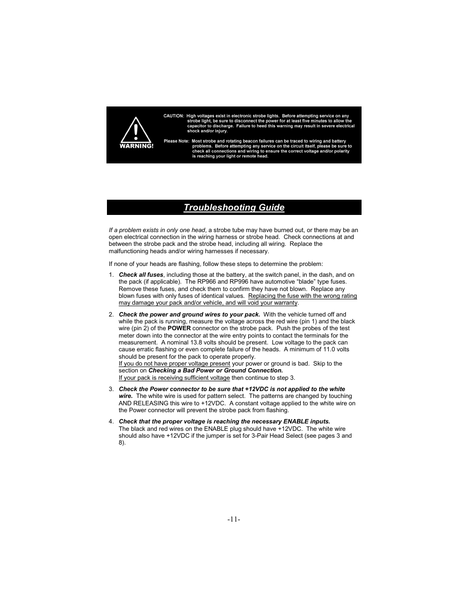 Troubleshooting guide | Star Headlight & Lantern STAR-PA RSK966P User Manual | Page 14 / 16