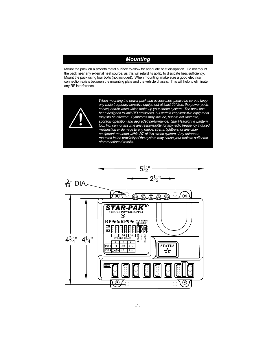 Star-pak, Mounting | Star Headlight & Lantern STAR-PA RSK966P User Manual | Page 4 / 16