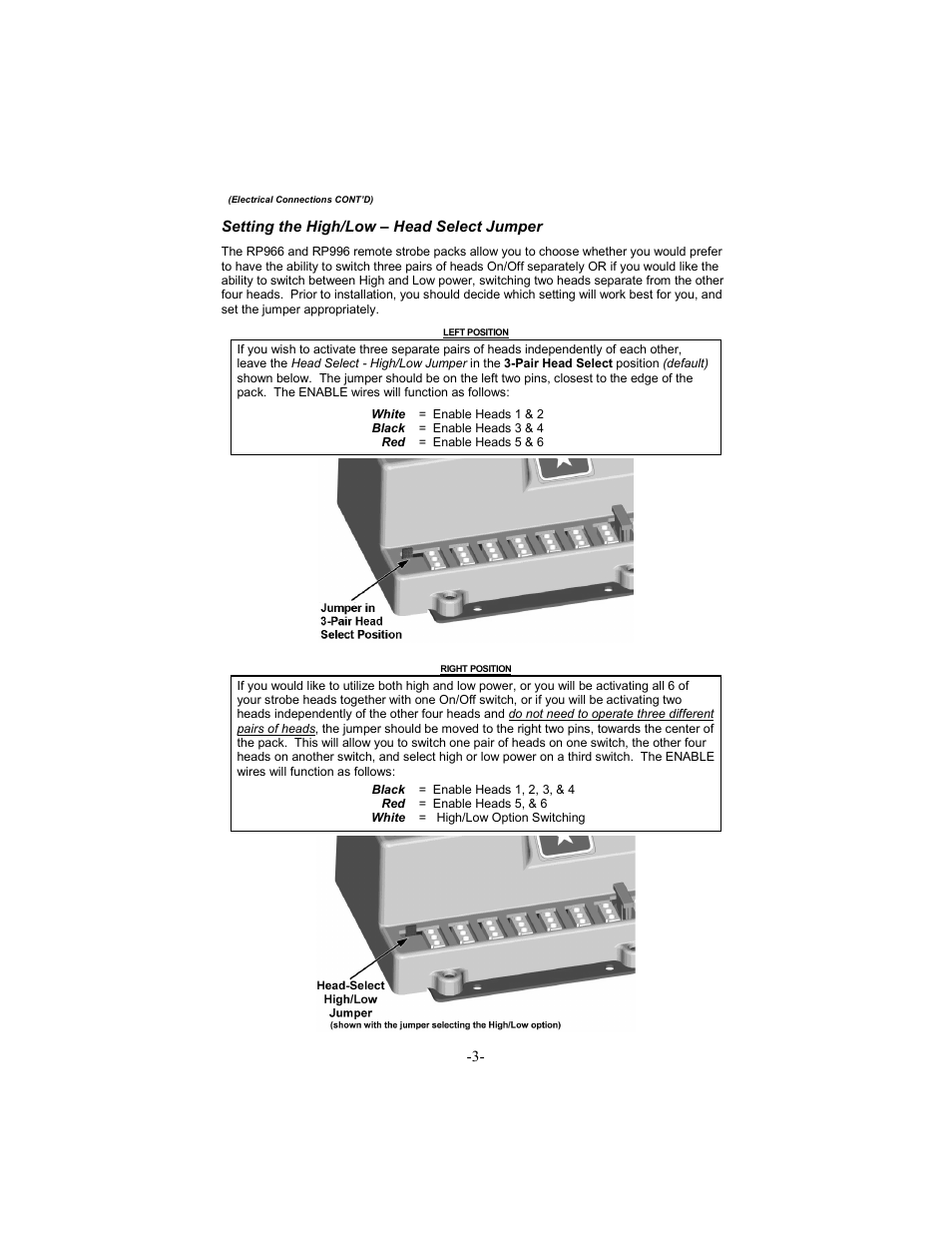 Setting the high/low – head select jumper | Star Headlight & Lantern STAR-PA RSK966P User Manual | Page 6 / 16