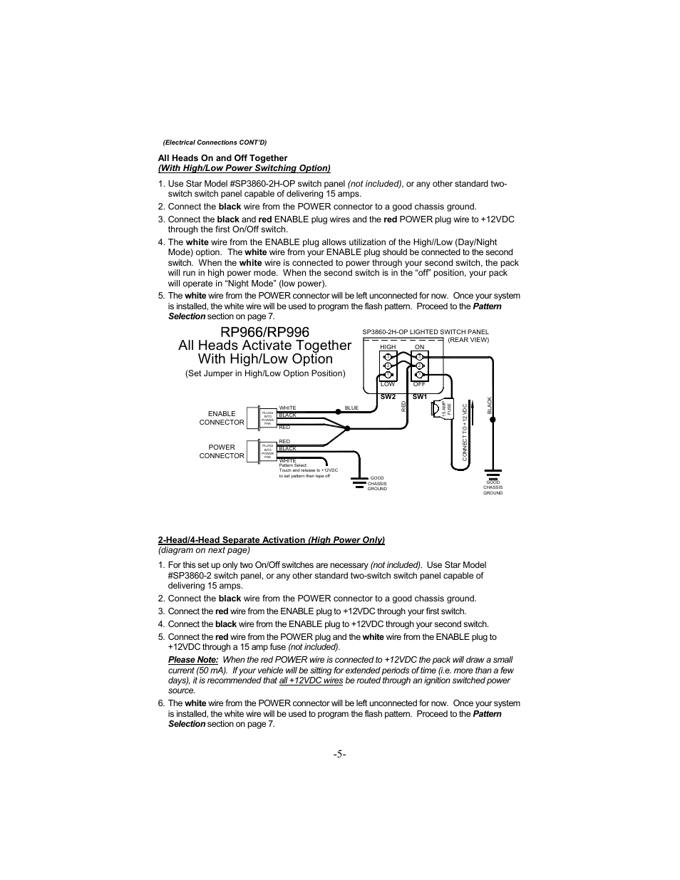 All heads activate together with high/low option, Set jumper in high/low option position) | Star Headlight & Lantern STAR-PA RSK966P User Manual | Page 8 / 16