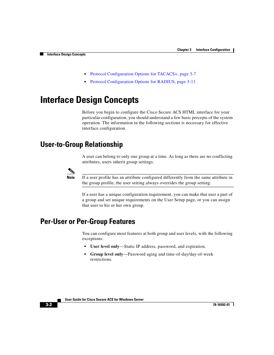 Interface design concepts, User-to-group relationship, Per-user or per-group features | Cisco 3.3 User Manual | Page 100 / 860