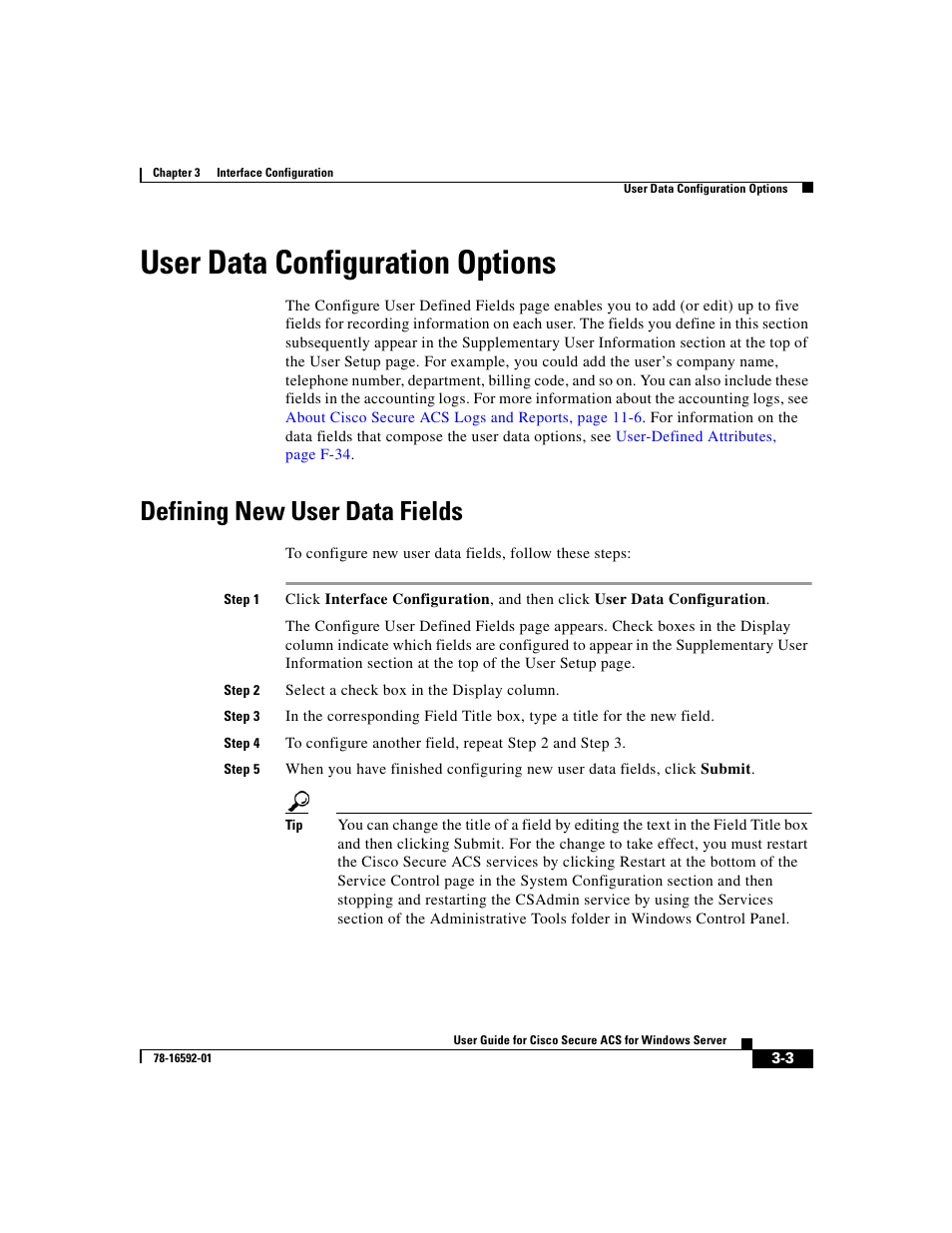 User data configuration options, Defining new user data fields | Cisco 3.3 User Manual | Page 101 / 860