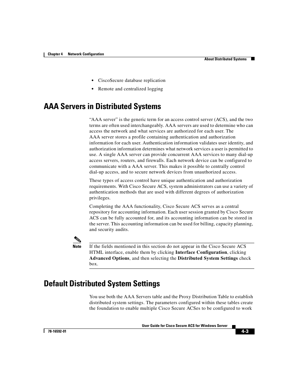 Aaa servers in distributed systems, Default distributed system settings | Cisco 3.3 User Manual | Page 119 / 860