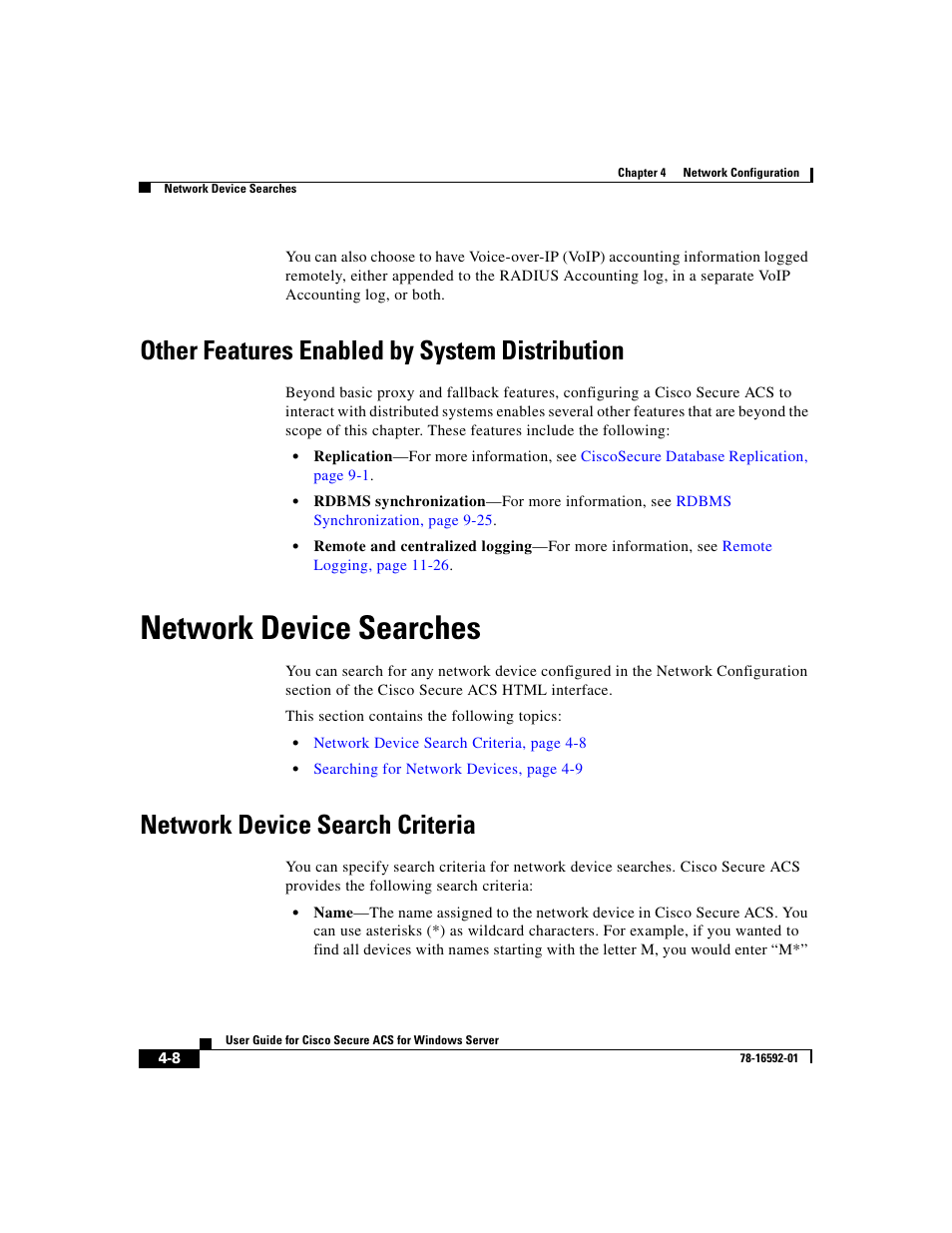 Other features enabled by system distribution, Network device searches, Network device search criteria | Cisco 3.3 User Manual | Page 124 / 860