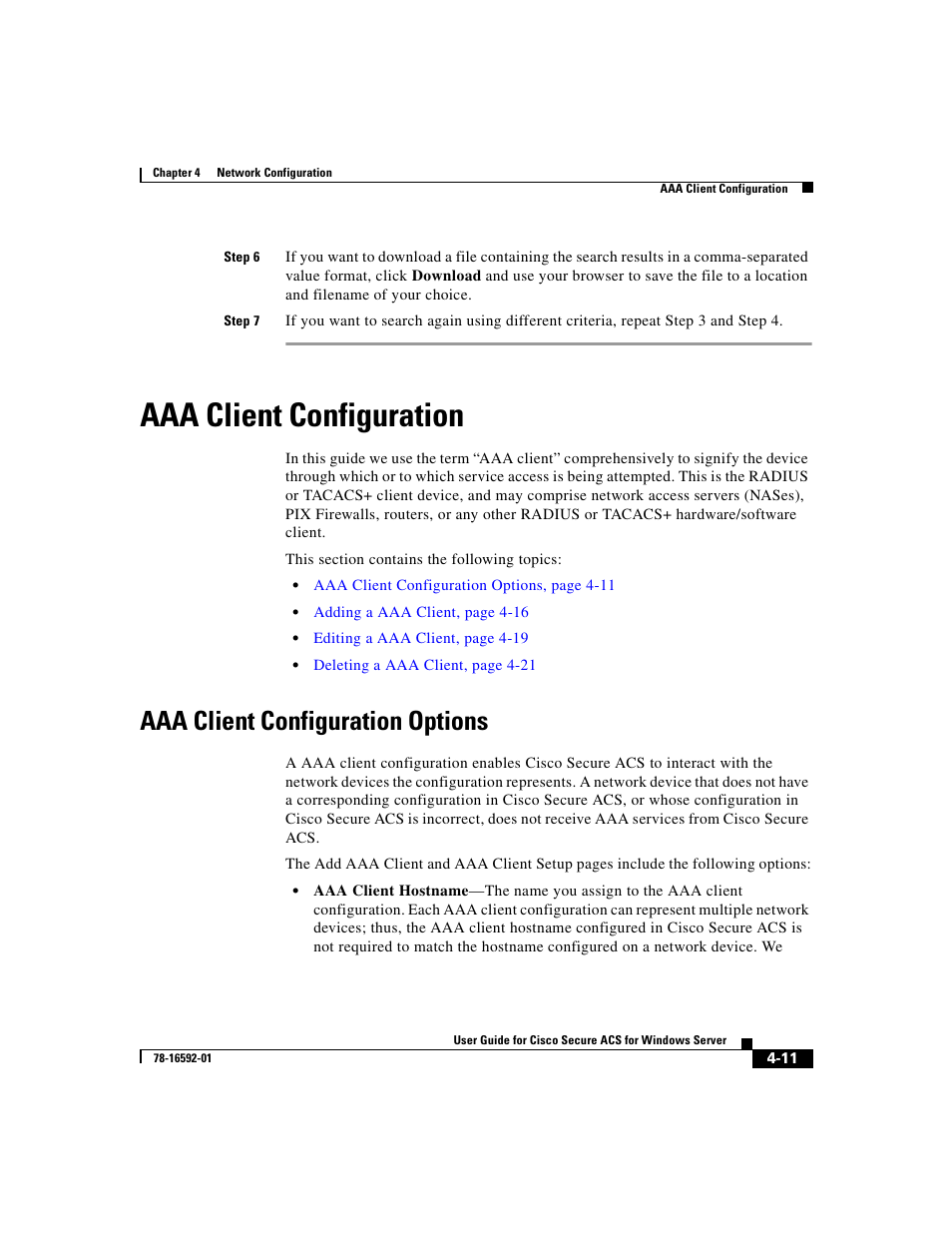 Aaa client configuration, Aaa client configuration options | Cisco 3.3 User Manual | Page 127 / 860