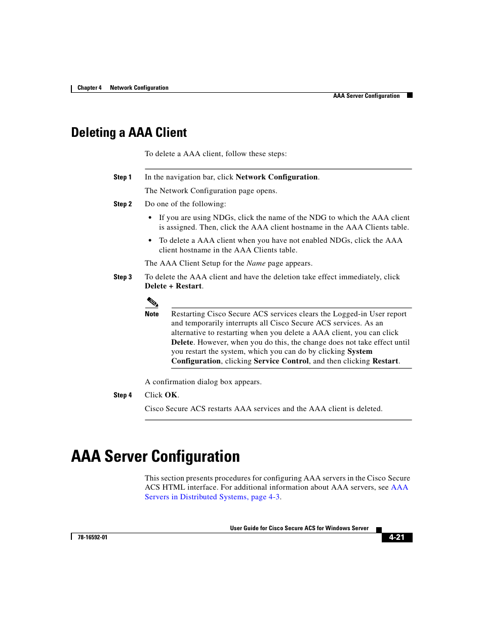 Deleting a aaa client, Aaa server configuration, Deleting a aaa | Cisco 3.3 User Manual | Page 137 / 860