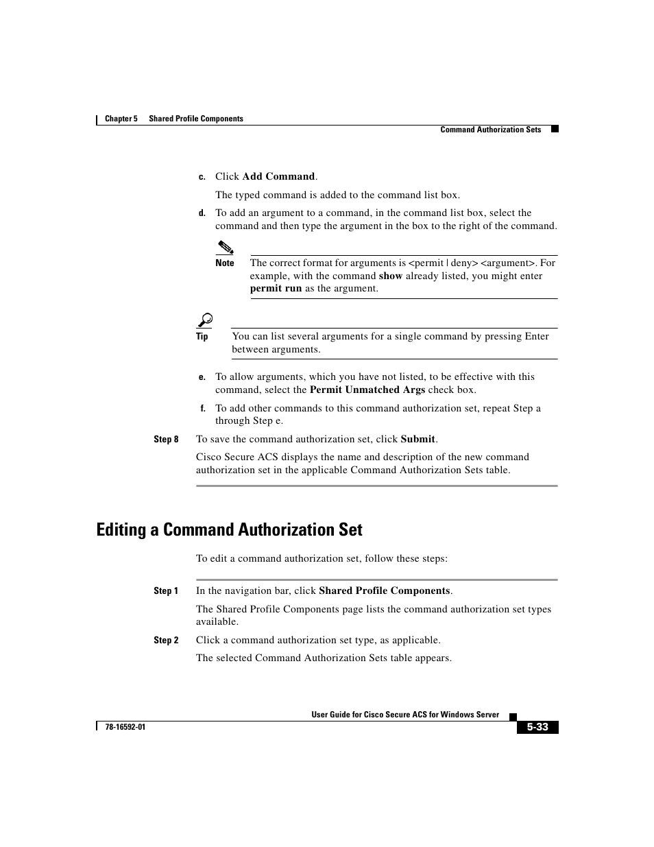 Editing a command authorization set | Cisco 3.3 User Manual | Page 187 / 860