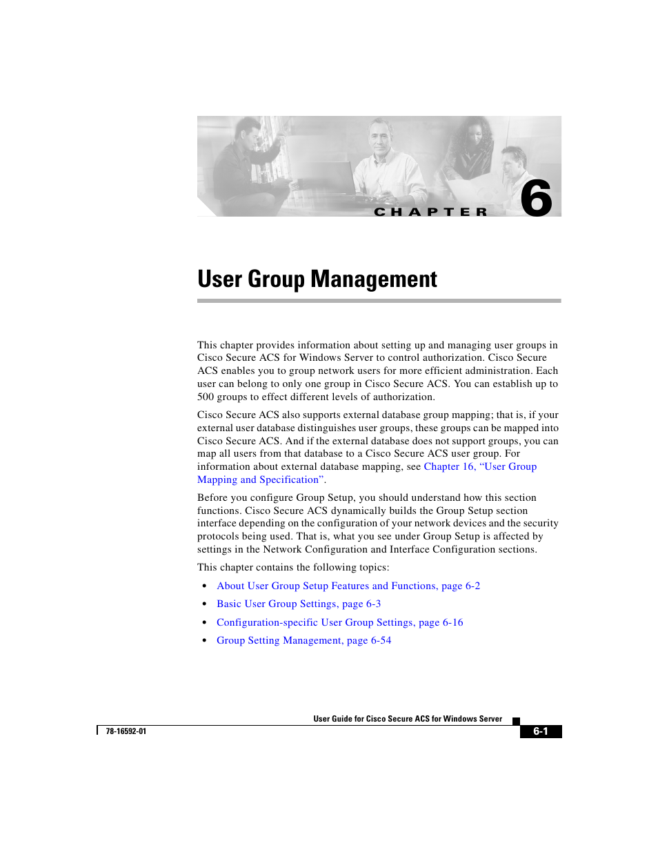 User group management, C h a p t e r, Chapter 6, “user group management | Chapter 6 | Cisco 3.3 User Manual | Page 191 / 860