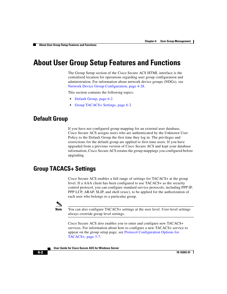 About user group setup features and functions, Default group, Group tacacs+ settings | Cisco 3.3 User Manual | Page 192 / 860