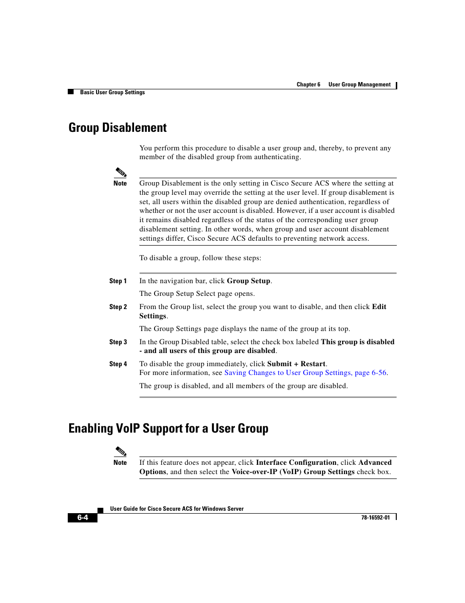 Group disablement, Enabling voip support for a user group | Cisco 3.3 User Manual | Page 194 / 860