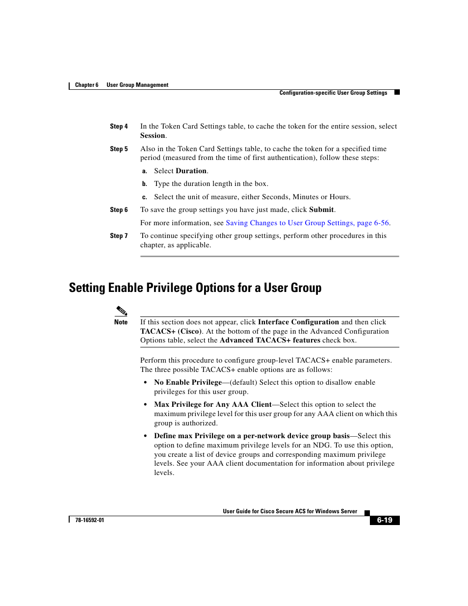 Setting enable privilege options for a user group | Cisco 3.3 User Manual | Page 209 / 860