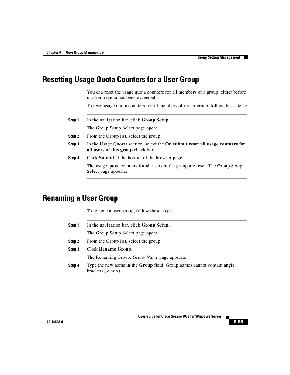 Resetting usage quota counters for a user group, Renaming a user group | Cisco 3.3 User Manual | Page 245 / 860