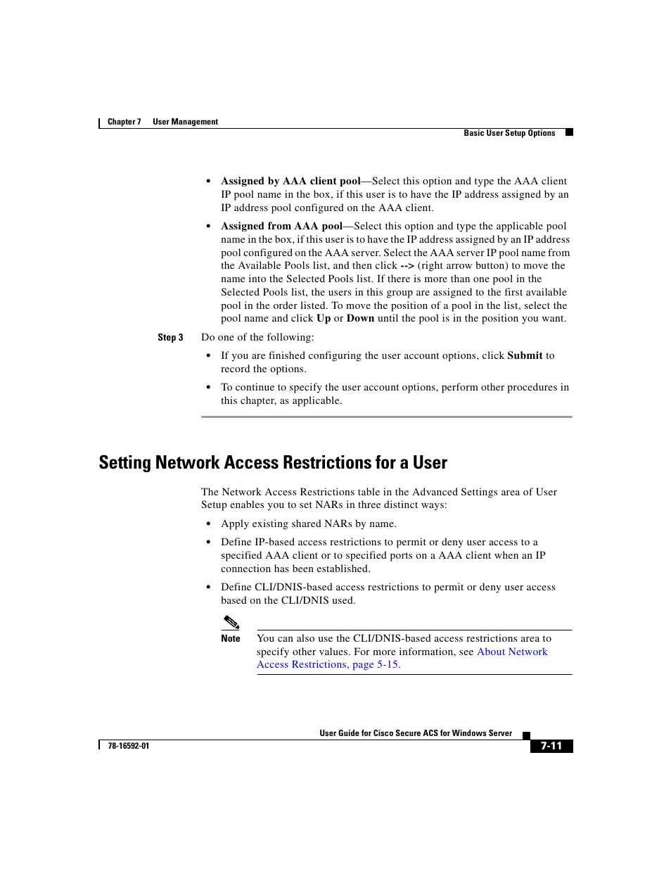 Setting network access restrictions for a user | Cisco 3.3 User Manual | Page 257 / 860