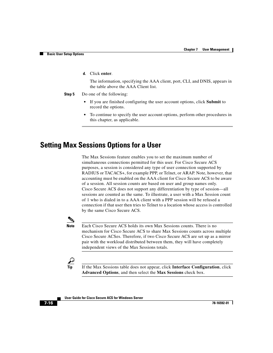 Setting max sessions options for a user | Cisco 3.3 User Manual | Page 262 / 860