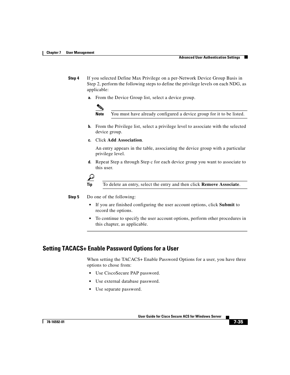 Setting tacacs+ enable password options for a user, Setting | Cisco 3.3 User Manual | Page 281 / 860