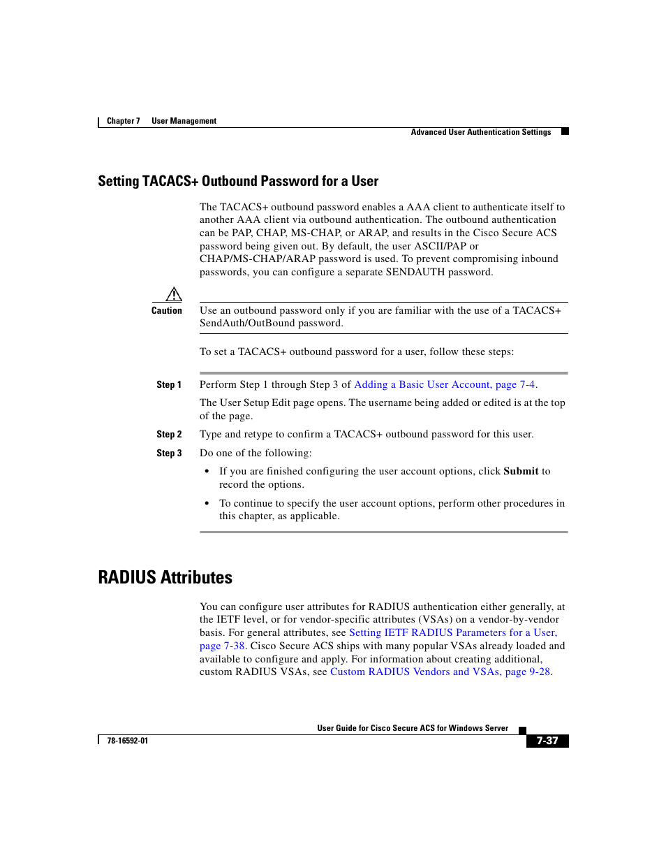 Setting tacacs+ outbound password for a user, Radius attributes | Cisco 3.3 User Manual | Page 283 / 860