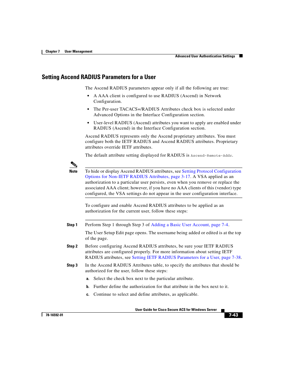 Setting ascend radius parameters for a user | Cisco 3.3 User Manual | Page 289 / 860