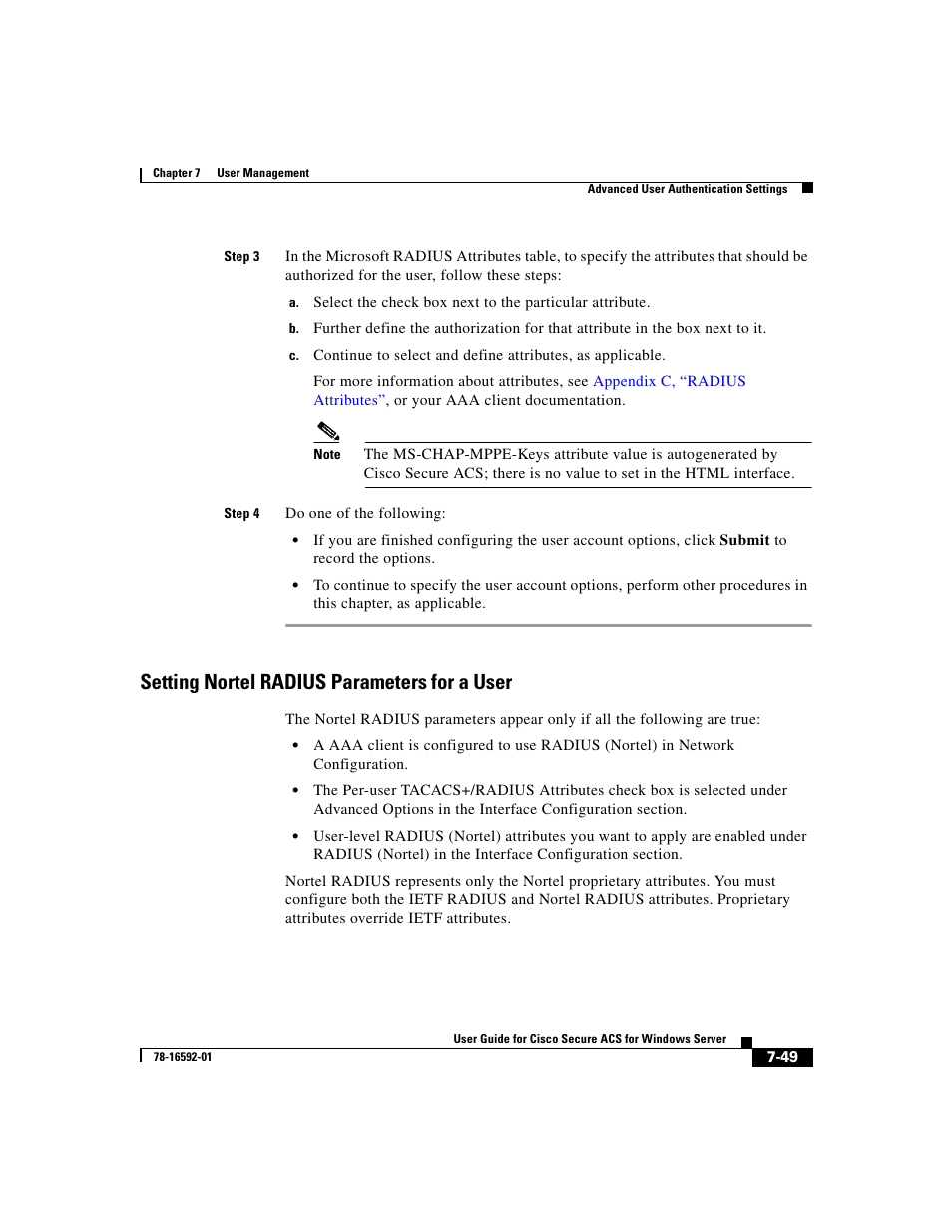 Setting nortel radius parameters for a user | Cisco 3.3 User Manual | Page 295 / 860