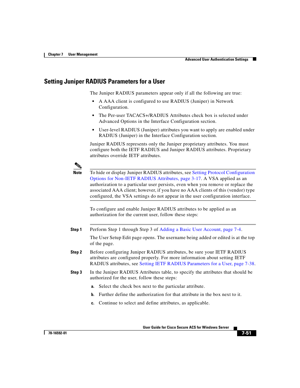 Setting juniper radius parameters for a user | Cisco 3.3 User Manual | Page 297 / 860