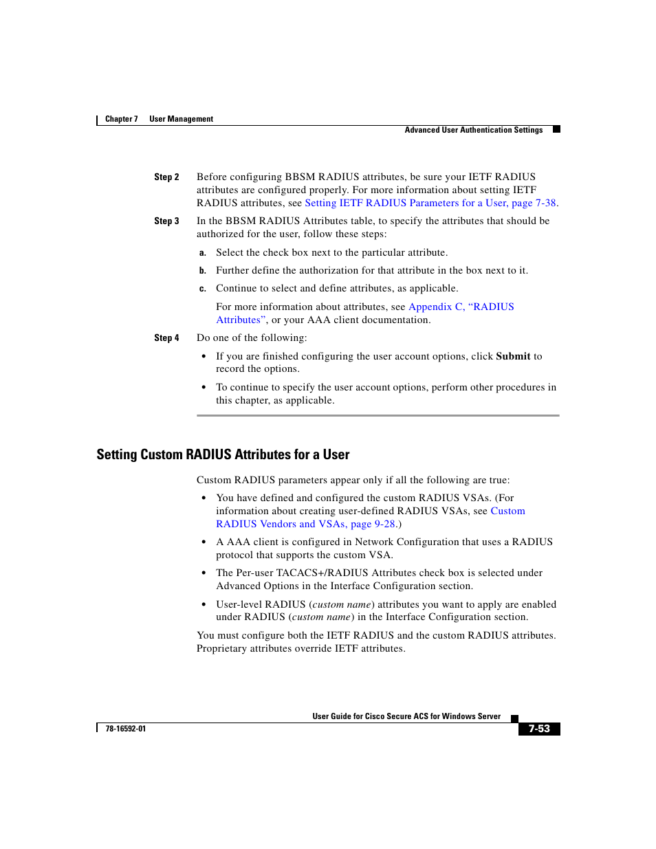 Setting custom radius attributes for a user | Cisco 3.3 User Manual | Page 299 / 860