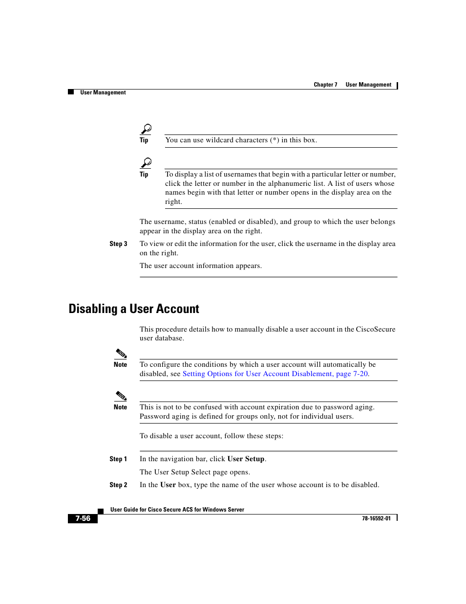 Disabling a user account | Cisco 3.3 User Manual | Page 302 / 860