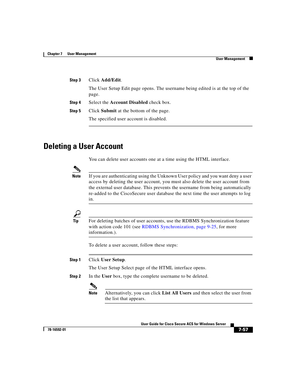 Deleting a user account | Cisco 3.3 User Manual | Page 303 / 860