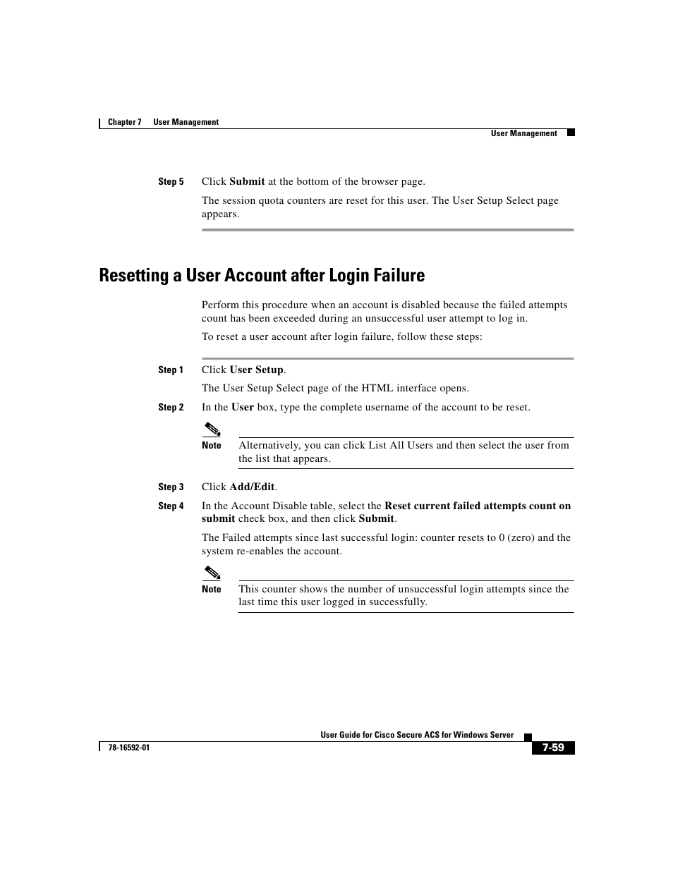 Resetting a user account after login failure | Cisco 3.3 User Manual | Page 305 / 860