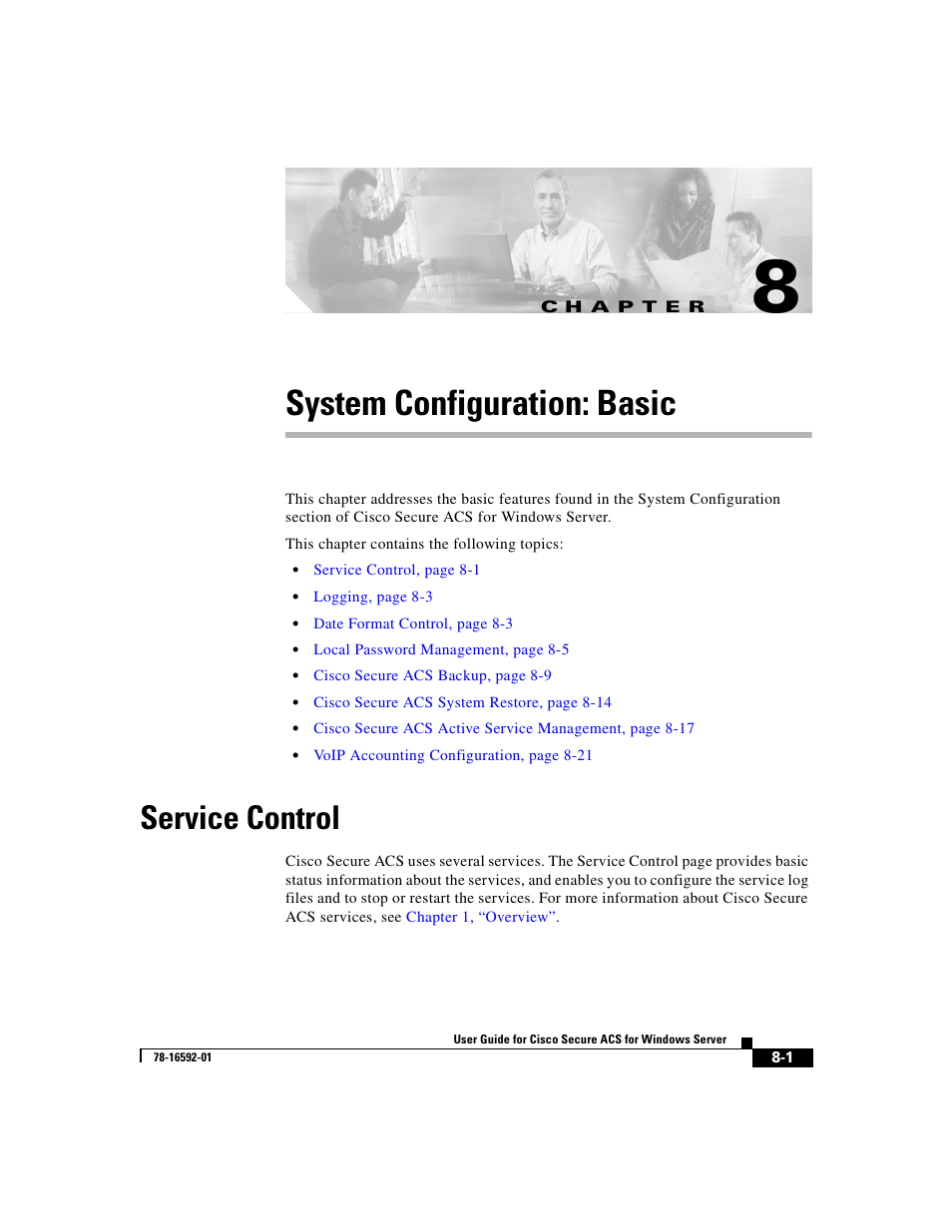 System configuration: basic, Service control, C h a p t e r | Chapter 8, “system configuration: basic | Cisco 3.3 User Manual | Page 307 / 860