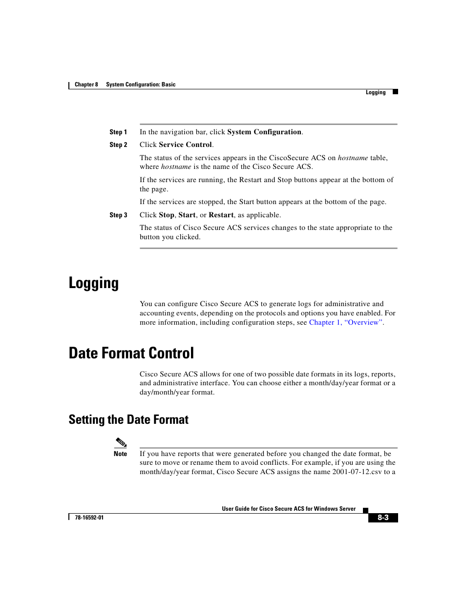 Logging, Date format control, Setting the date format | Cisco 3.3 User Manual | Page 309 / 860