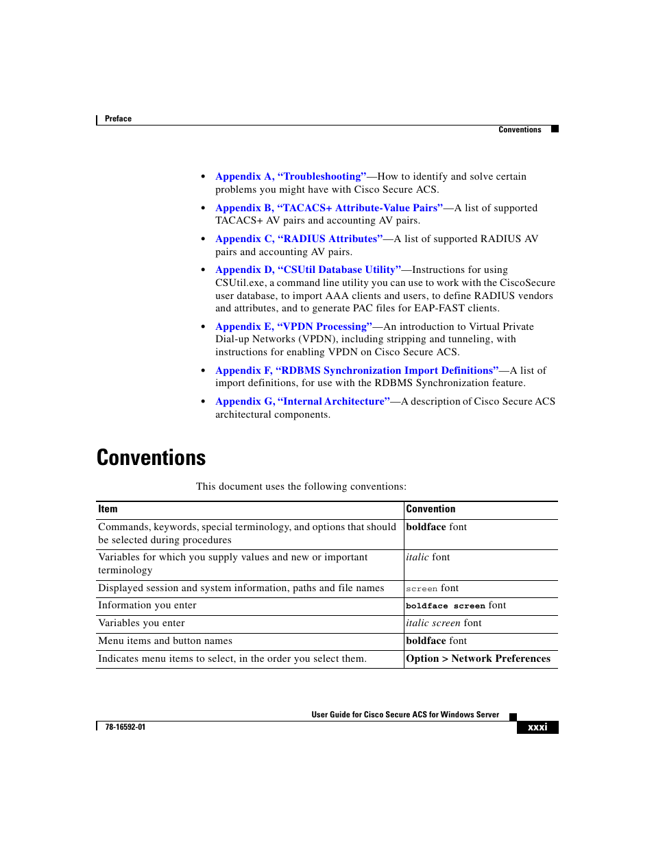 Conventions | Cisco 3.3 User Manual | Page 31 / 860