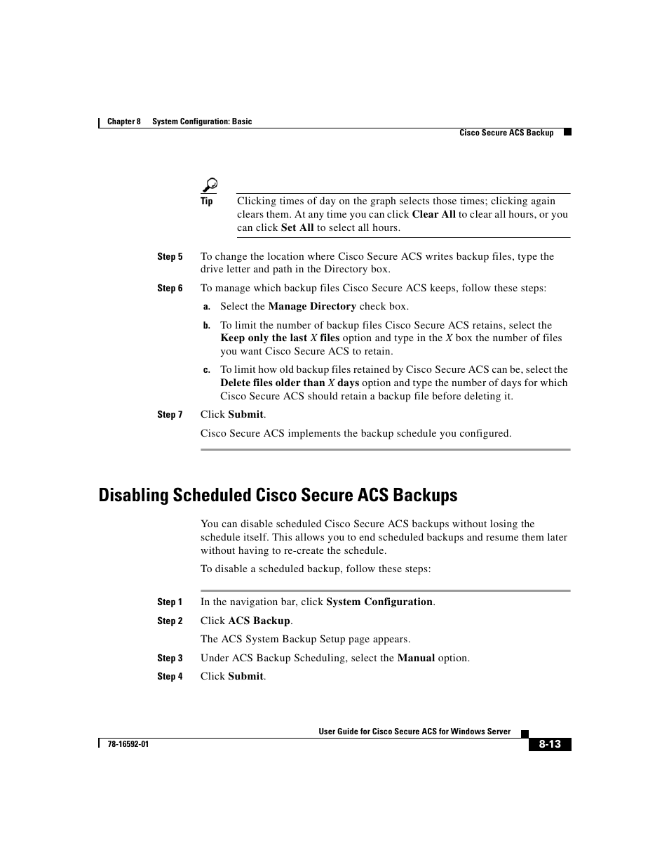 Disabling scheduled ciscosecure acs backups, Disabling scheduled cisco secure acs backups | Cisco 3.3 User Manual | Page 319 / 860