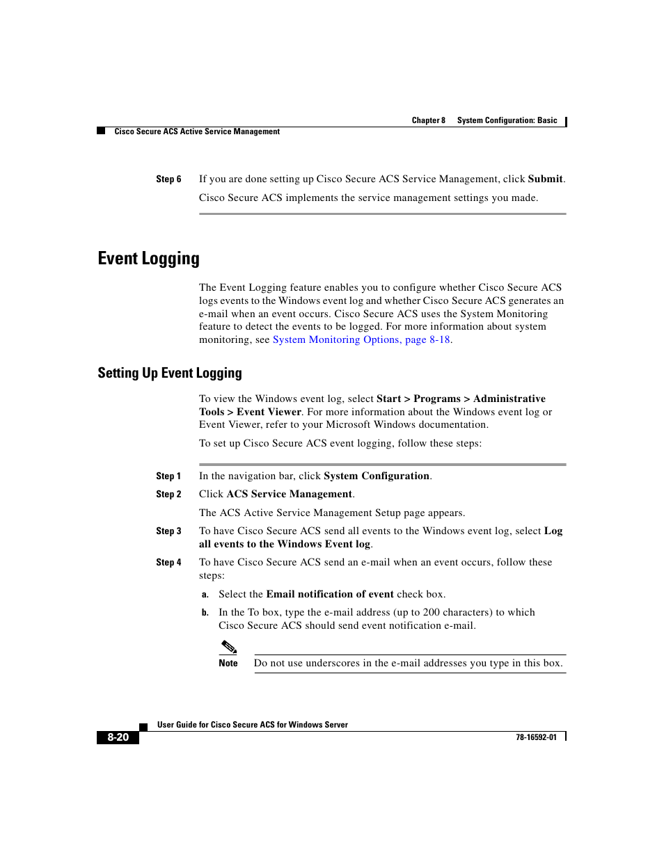 Event logging, Setting up event logging | Cisco 3.3 User Manual | Page 326 / 860