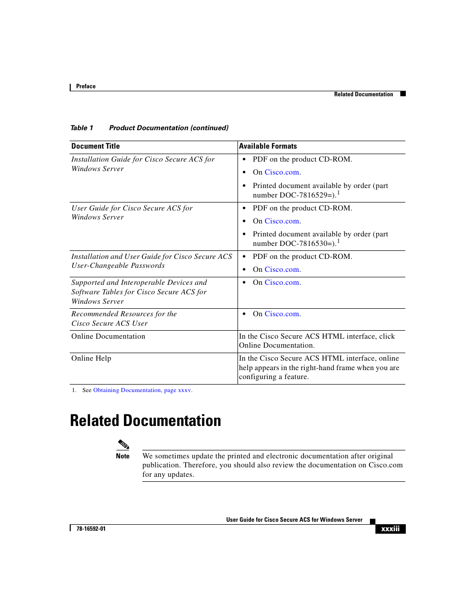 Related documentation | Cisco 3.3 User Manual | Page 33 / 860