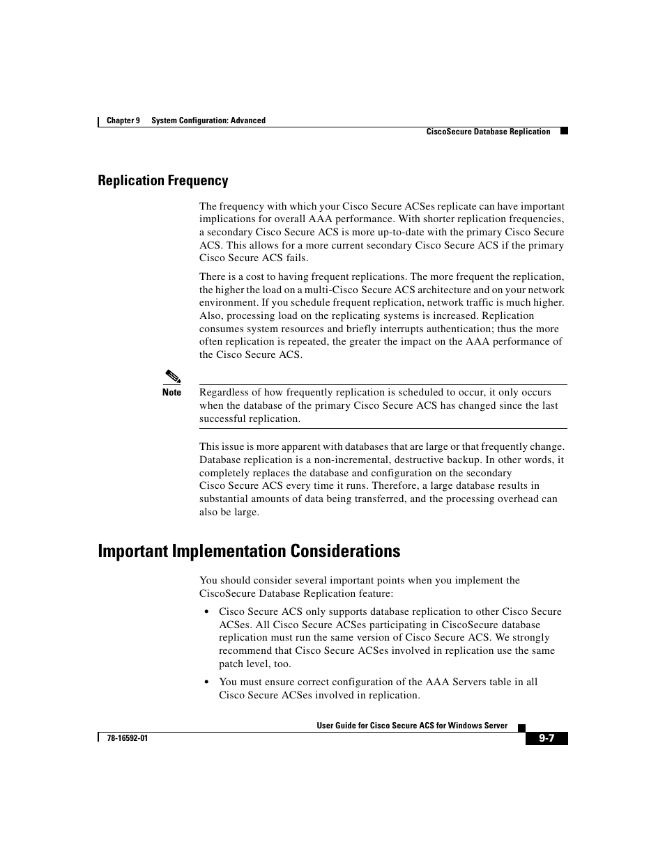 Replication frequency, Important implementation considerations, Important | Cisco 3.3 User Manual | Page 335 / 860