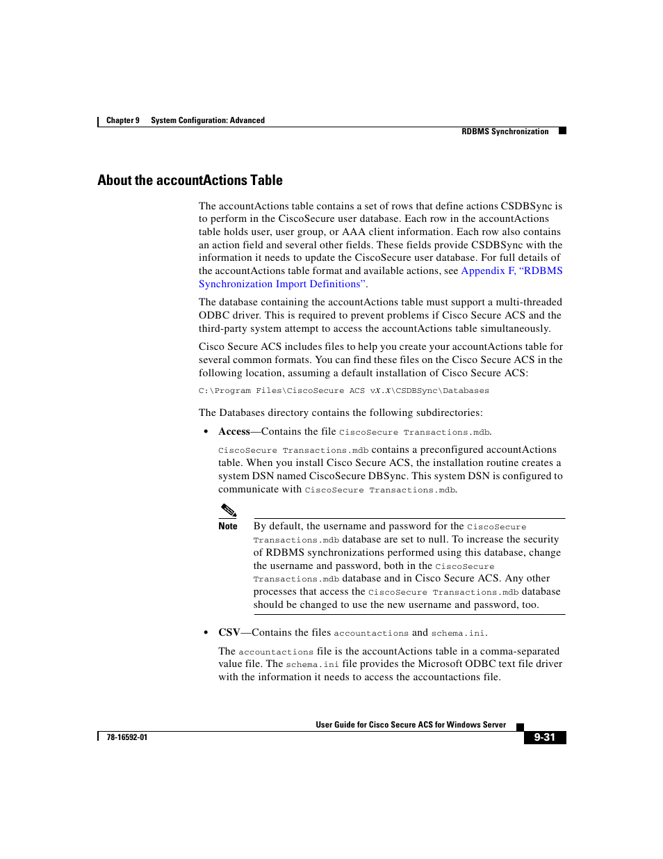 About the accountactions table | Cisco 3.3 User Manual | Page 359 / 860