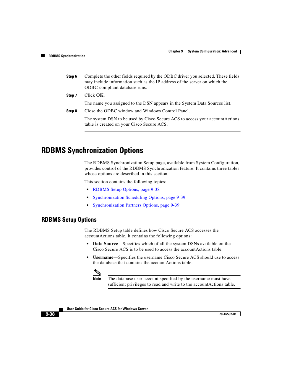 Rdbms synchronization options, Rdbms setup options | Cisco 3.3 User Manual | Page 366 / 860