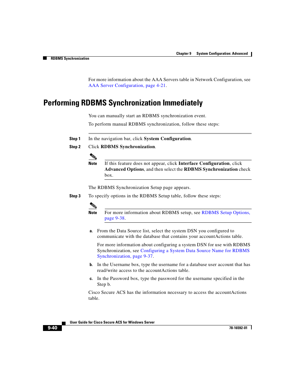 Performing rdbms synchronization immediately | Cisco 3.3 User Manual | Page 368 / 860