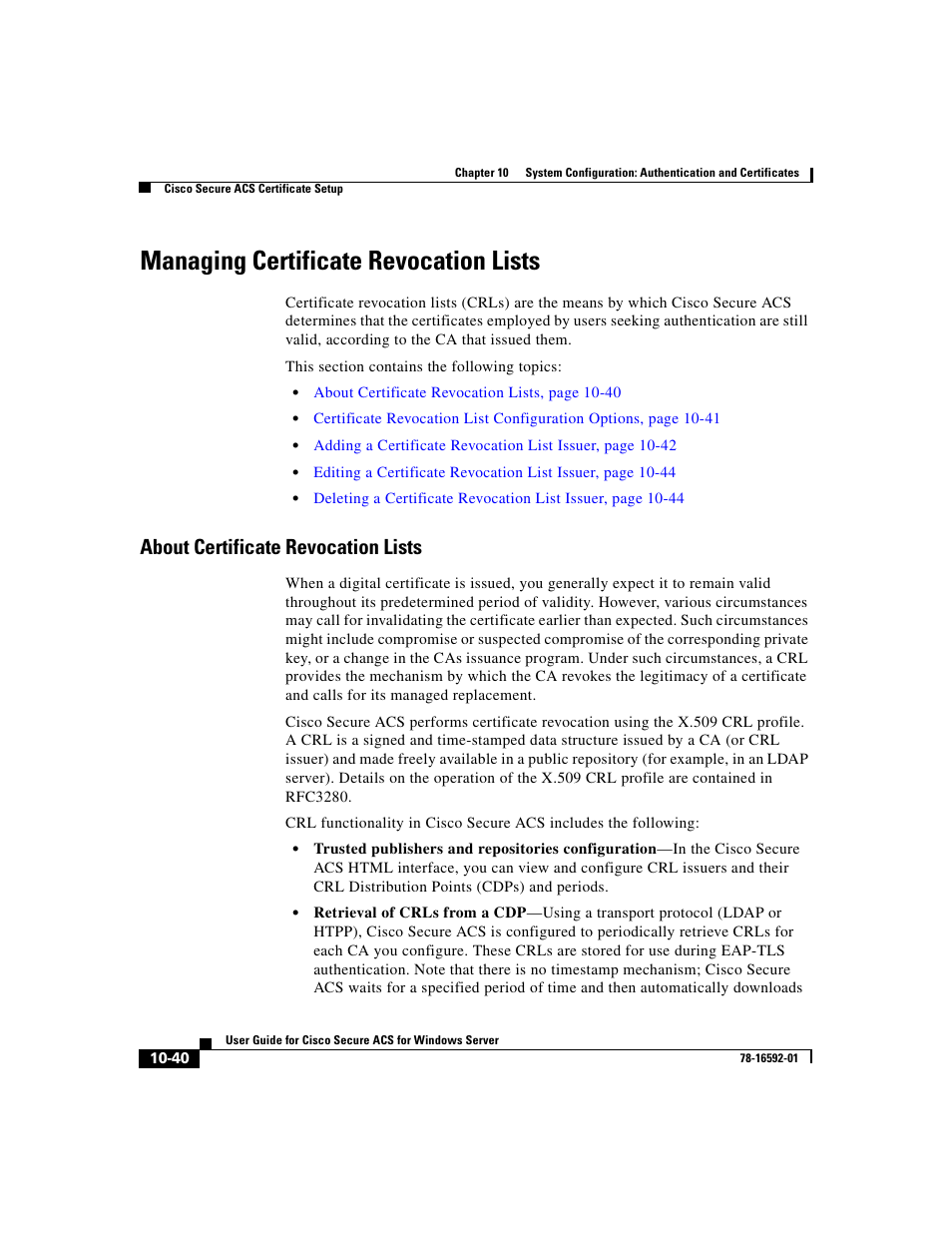 Managing certificate revocation lists, About certificate revocation lists | Cisco 3.3 User Manual | Page 420 / 860