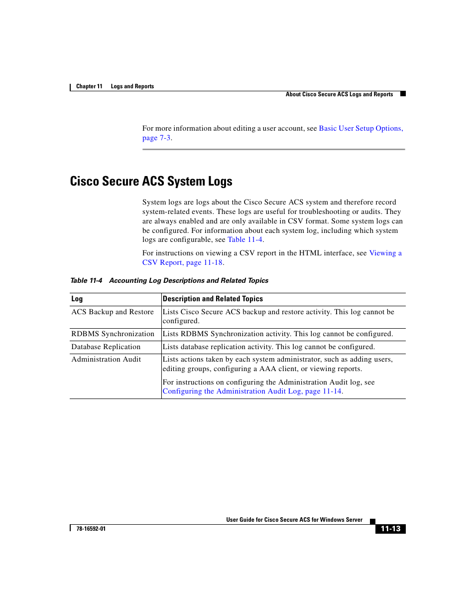 Ciscosecure acs system logs, Cisco secure acs system logs, Cisco secure acs | Cisco 3.3 User Manual | Page 445 / 860